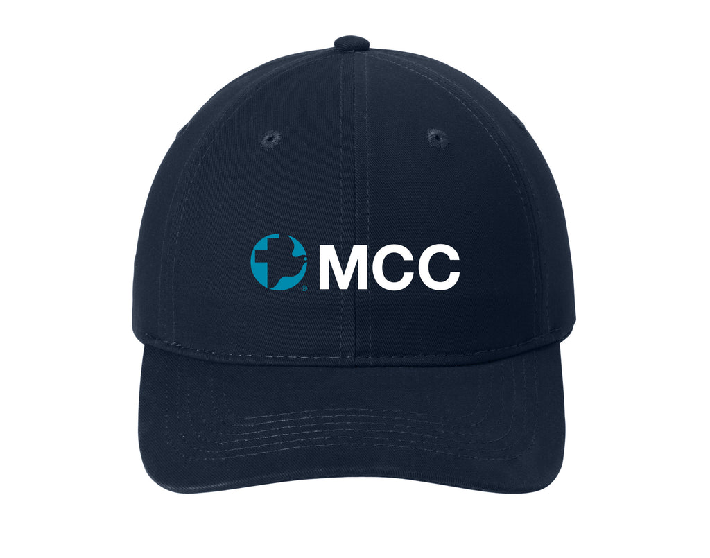 Navy baseball cap with teal/white MCC logo