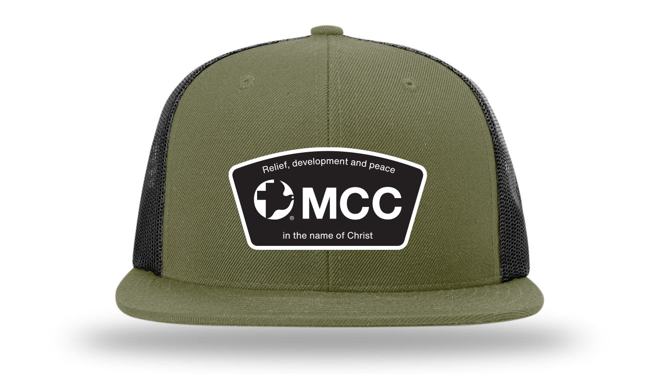 Flat Bill Trucker Hat (Green/black) mesh back